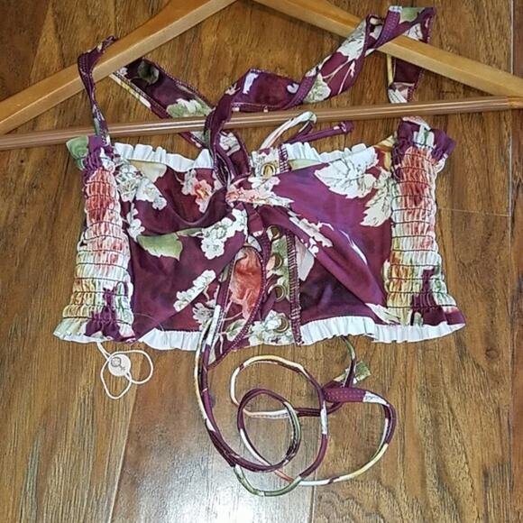 P2F Jane Smocked Bikini Top Lush Rose Medium M - Picture 4 of 8